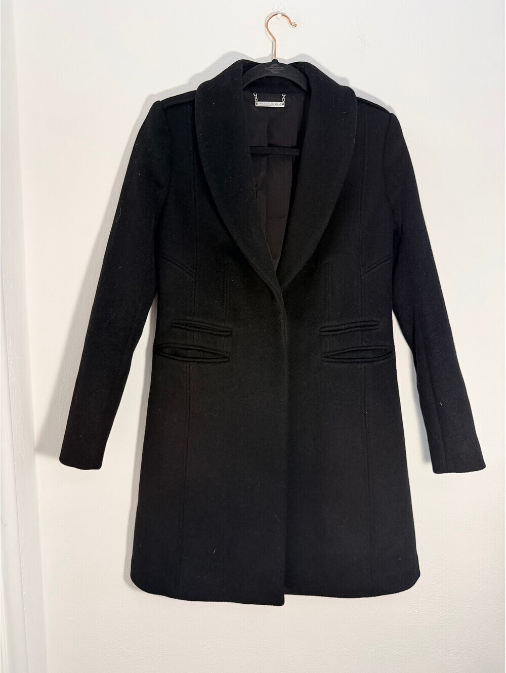Diane von Furstenberg Black Wool Blend Shawl Collar Coat Jacket Women's Size 0